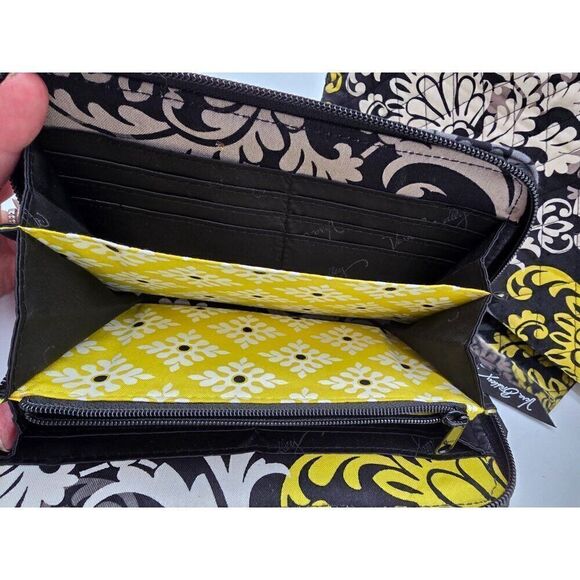 Vera Bradley Quilted Shoulder Bag & Matching Wallet - Floral Black/Yellow/Gray - Picture 8 of 8